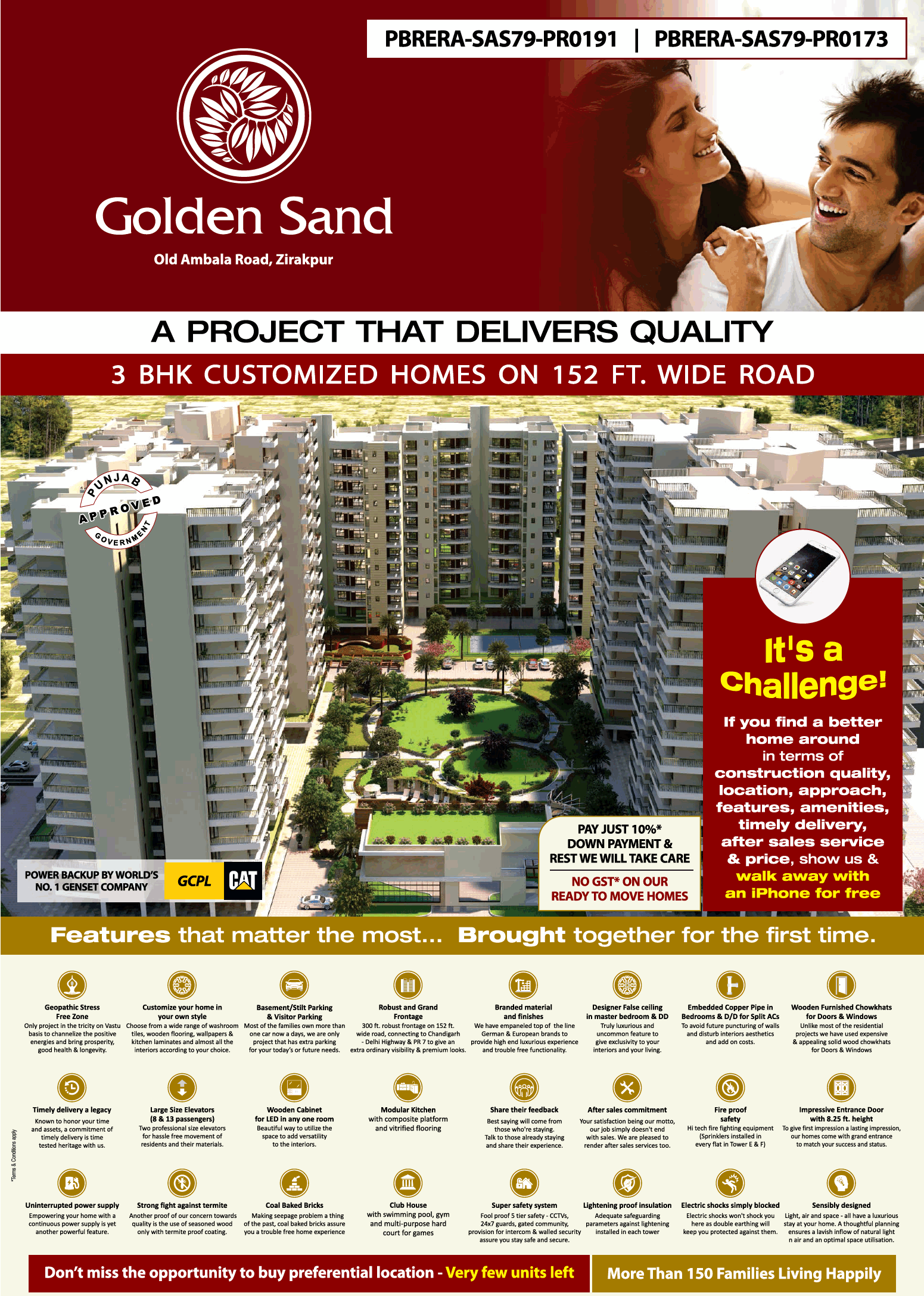 Avail 3 bhk customized homes on 152 ft. wide road at Golden Sand in Chandigarh